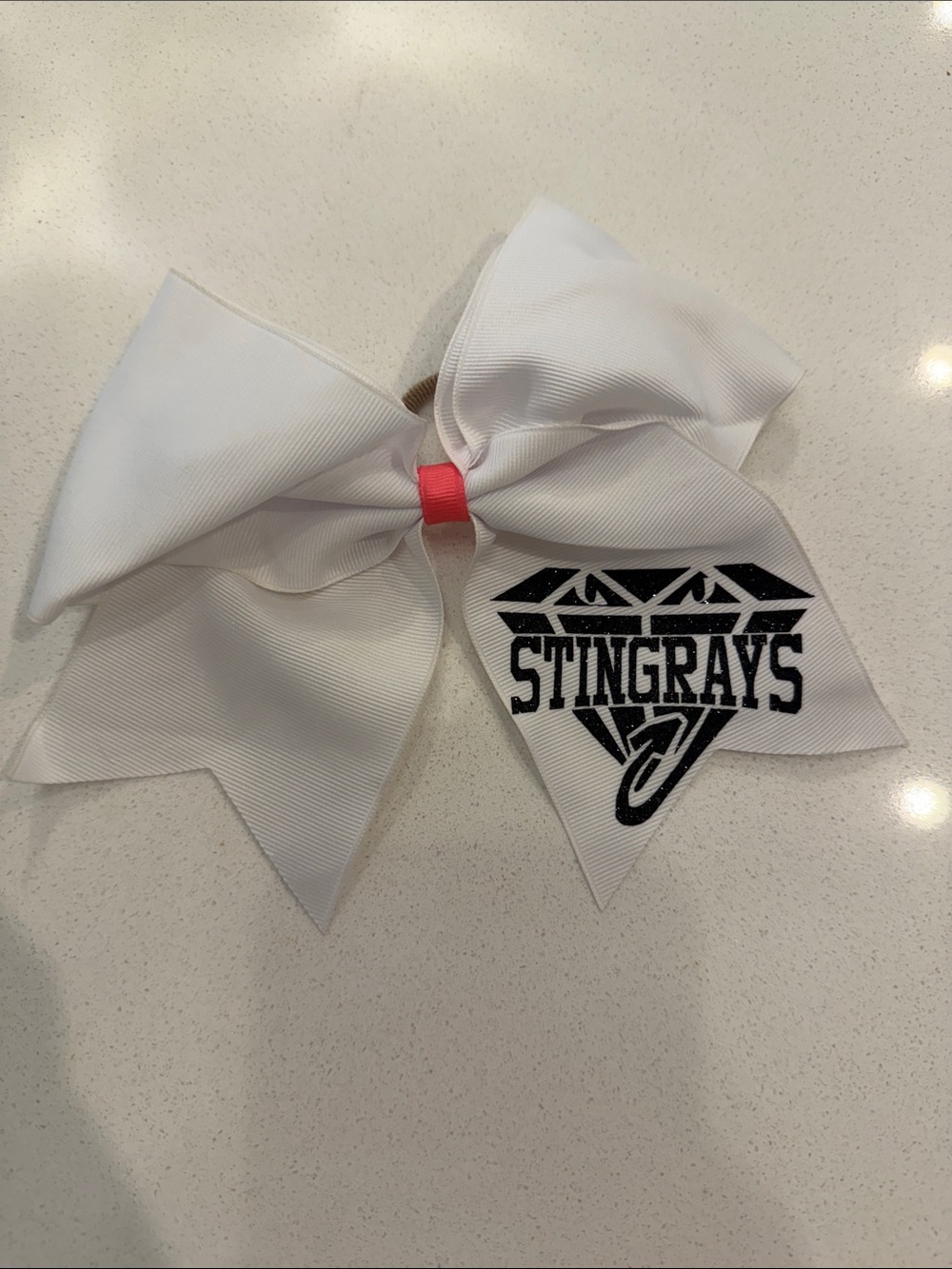 White Stingrays Cheer Bow with Pink Center